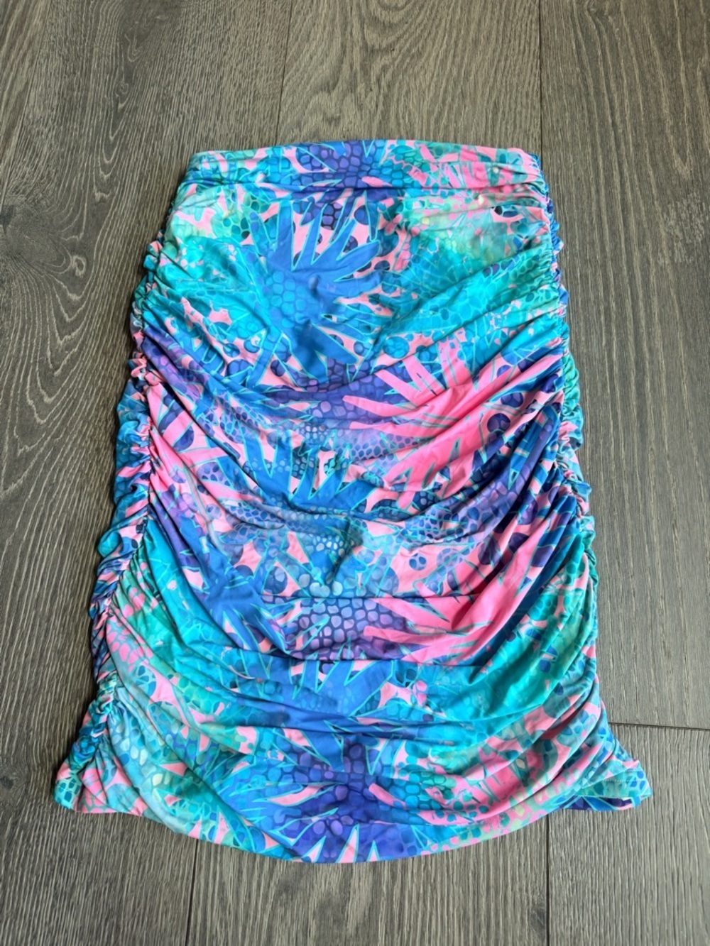 Exotica Mermaid Jungle Slinky Silky Ruched Mini Skirt Size Medium